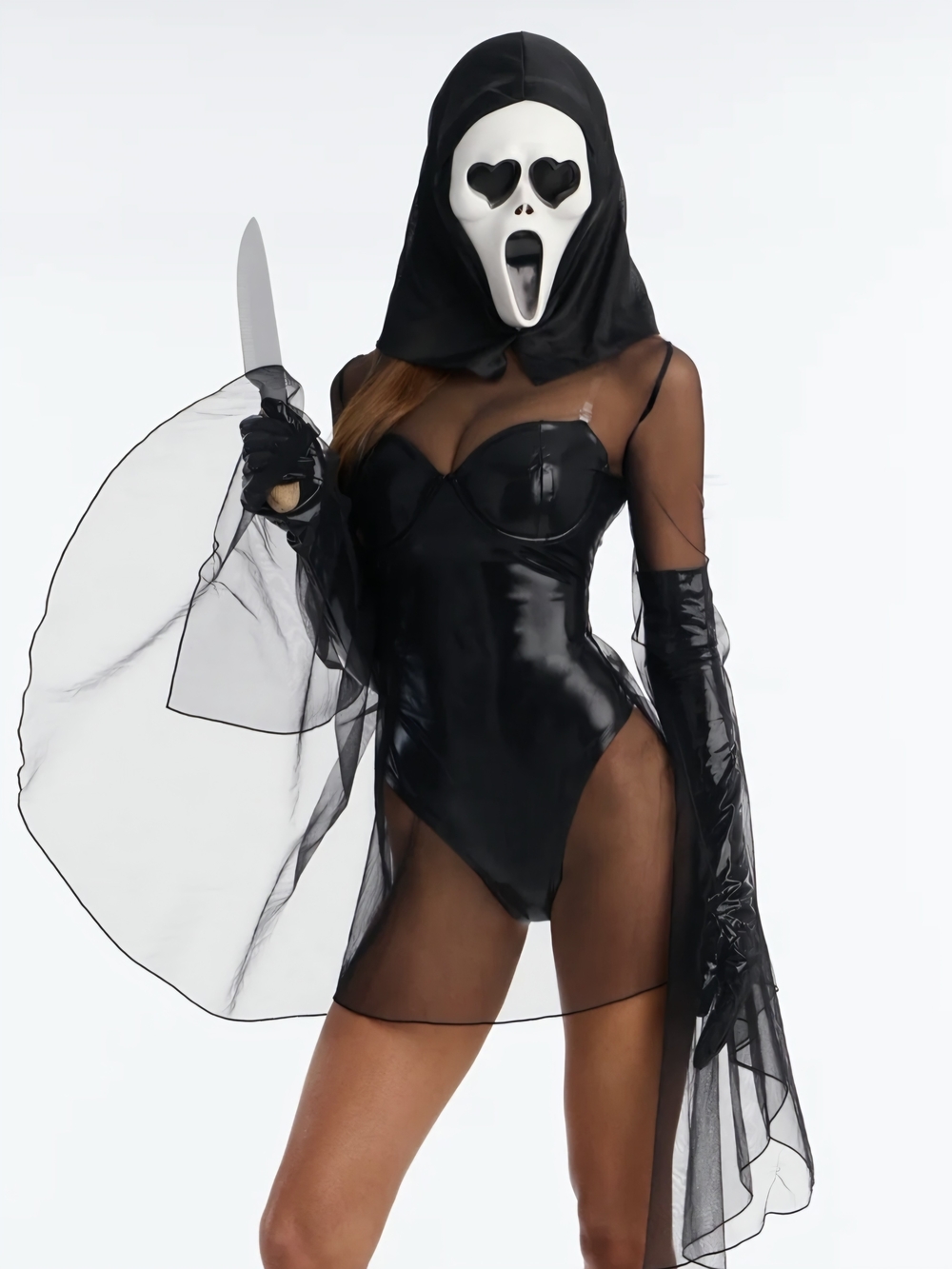 Fashion Nova Black Scream-Style Hooded Bodysuit Costume